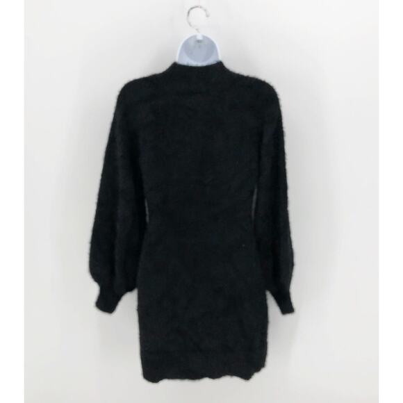 BARDOT Women's Knit Mini Dress Medium Black Bell Sleeve Mock Neck NWOT - Picture 6 of 13